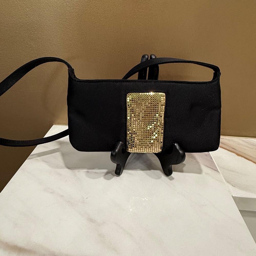 La Ragale fabric evening bag with Gold Mesh insert, Black